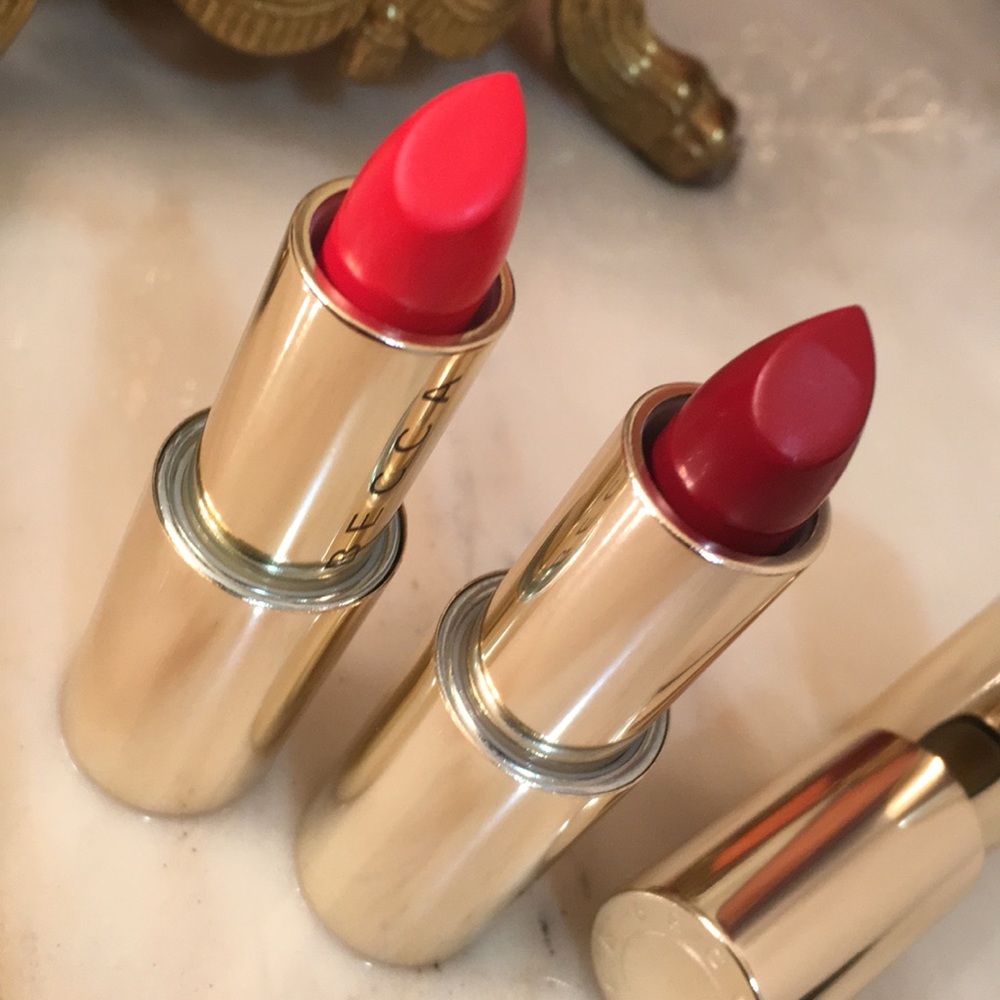 BECCA Ultimate Lipstick Love. Flame Warm Orange Red. Garnet Cool Reach Red. - Picture 5 of 8